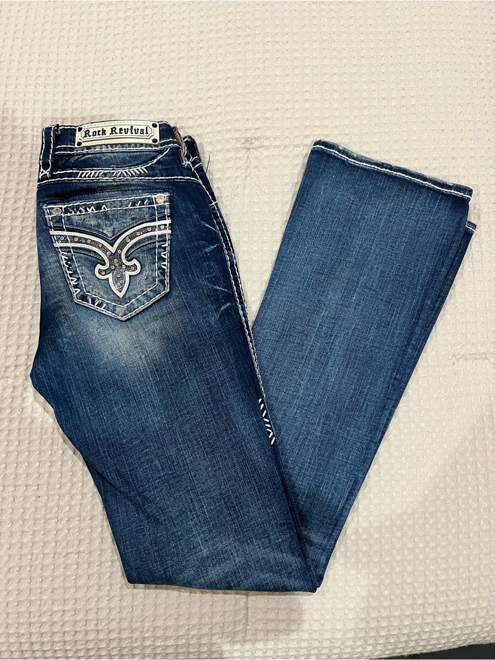Rock Revival Women's Medium Blue Bootcut Jeans with Embroidered Back Pockets